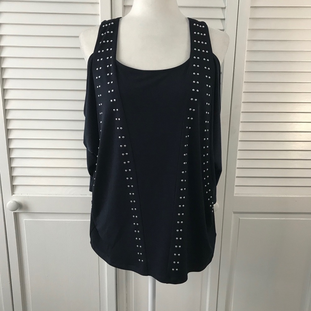 Michael Kors Navy Studded Cold Shoulder Top Size Medium